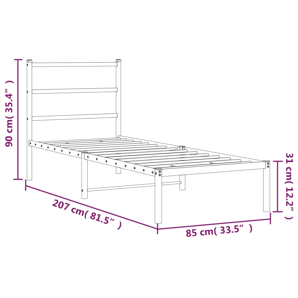 sengeramme med sengegavl 80x200 cm metal sort