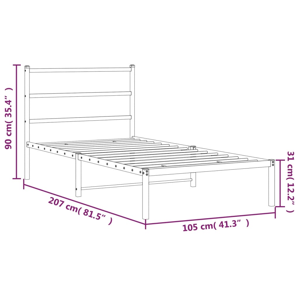 sengeramme med sengegavl 100x200 cm metal sort