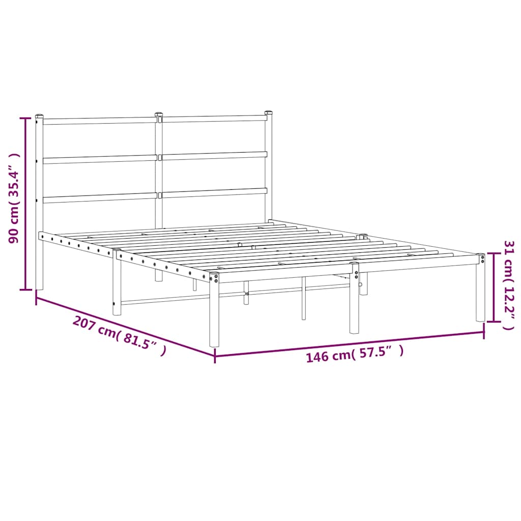 sengeramme med sengegavl 140x200 cm metal sort
