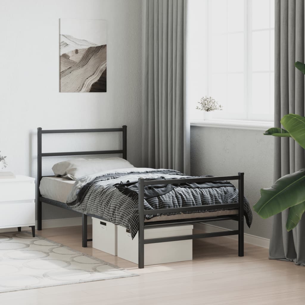 sengeramme med sengegavl og fodgærde 90x190 cm metal sort