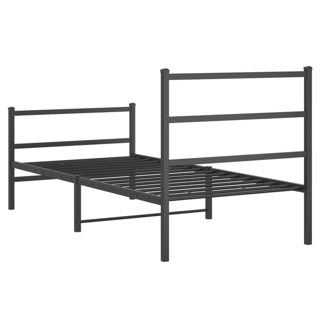 sengeramme med sengegavl og fodgærde 90x190 cm metal sort
