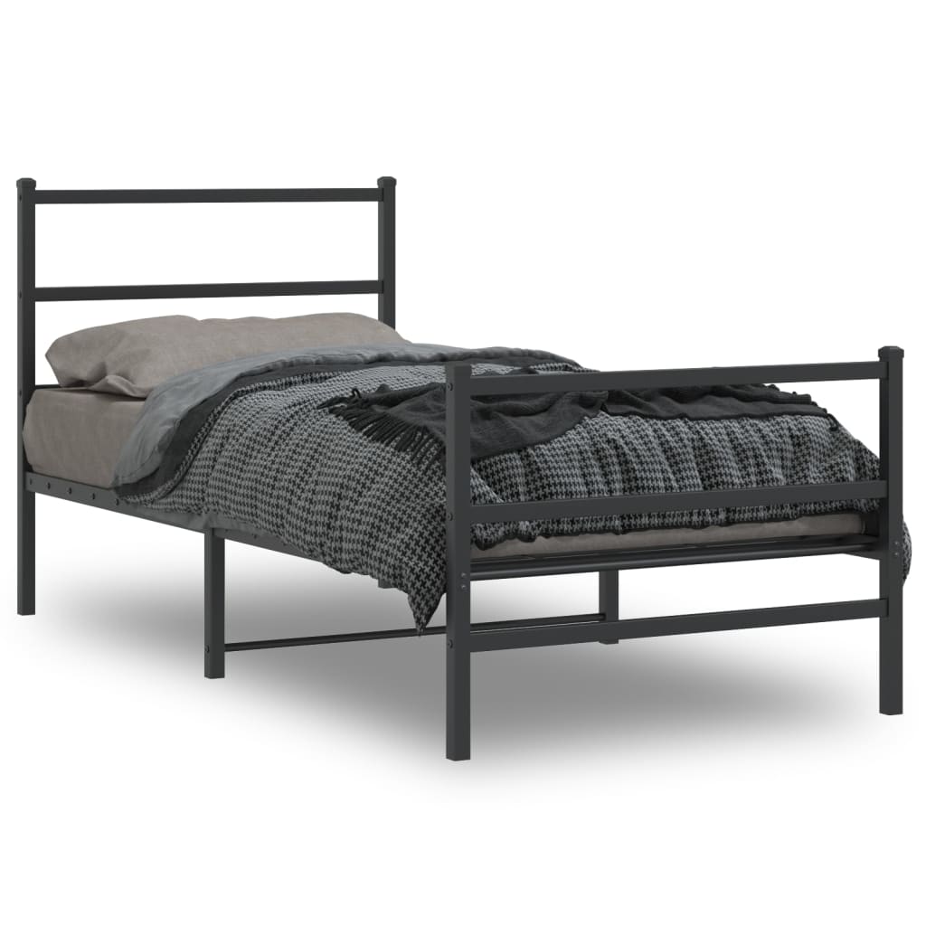 sengeramme med sengegavl og fodgærde 90x200 cm metal sort