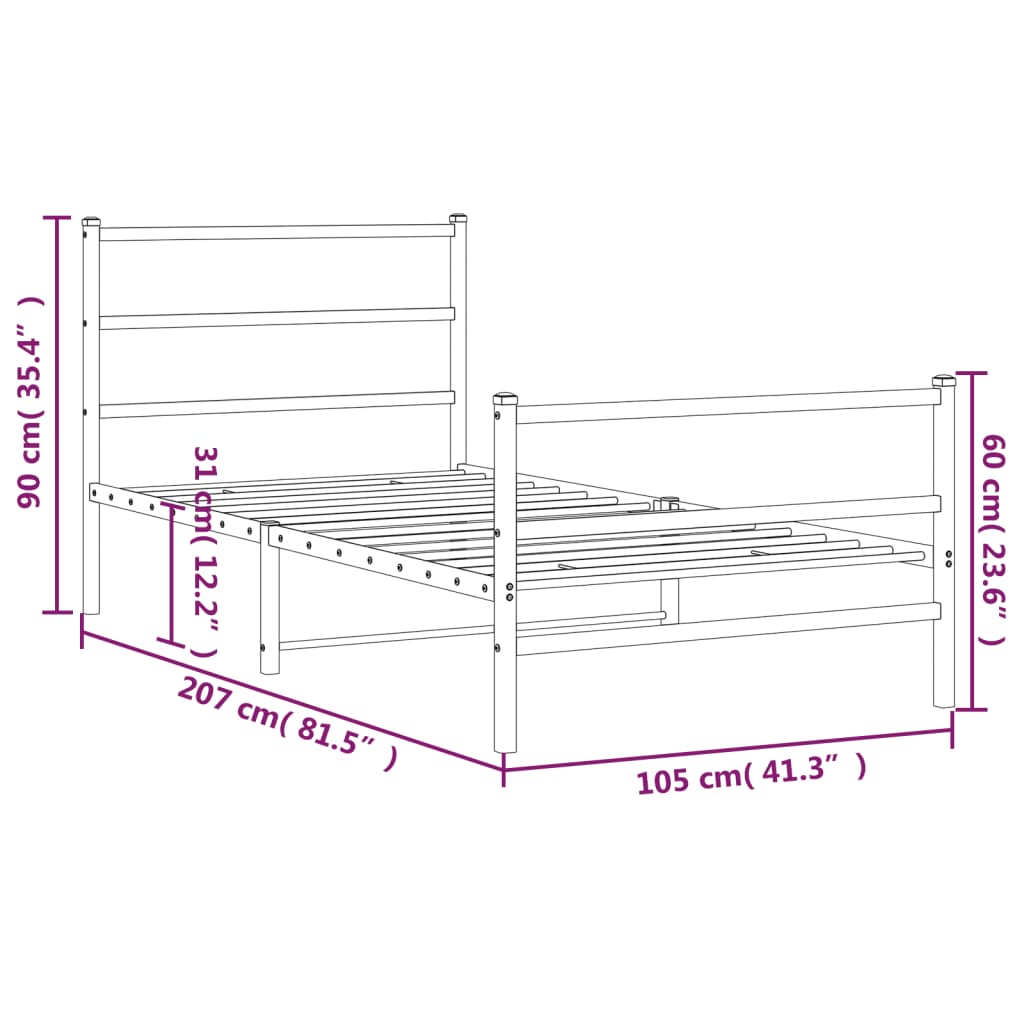 sengeramme med sengegavl og fodgærde 100x200 cm metal sort