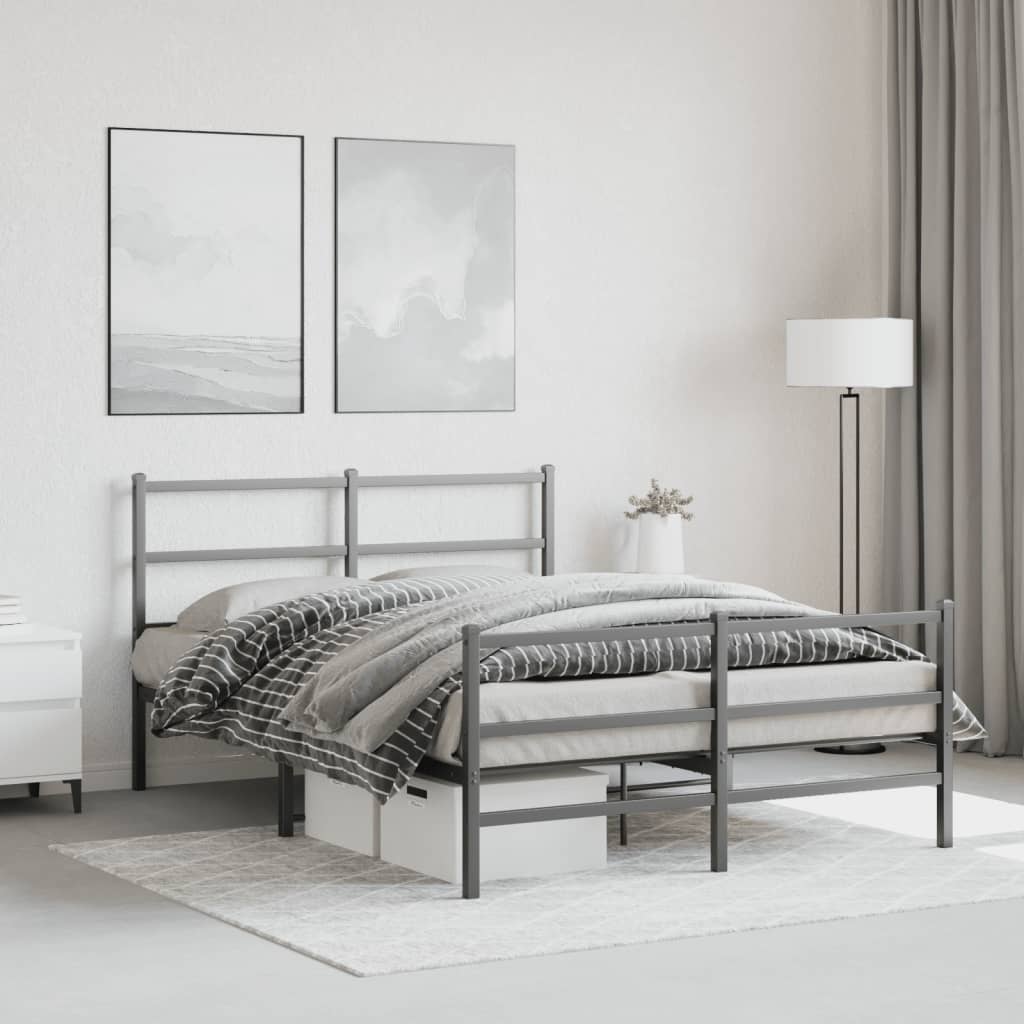 sengeramme med sengegavl og fodgærde 135x190 cm metal sort