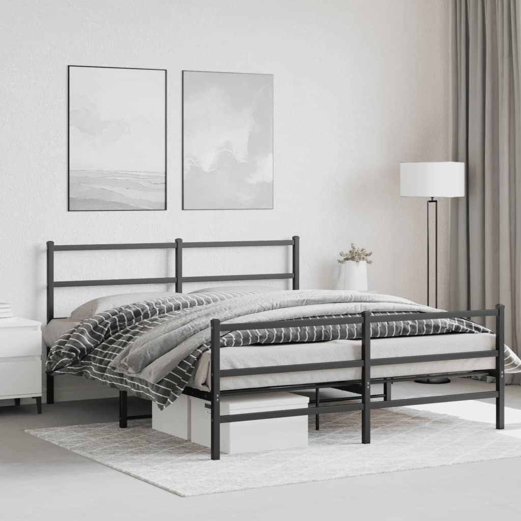 sengeramme med sengegavl og fodgærde 150x200 cm metal sort