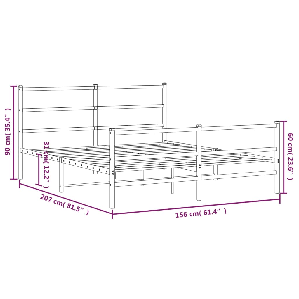 sengeramme med sengegavl og fodgærde 150x200 cm metal sort