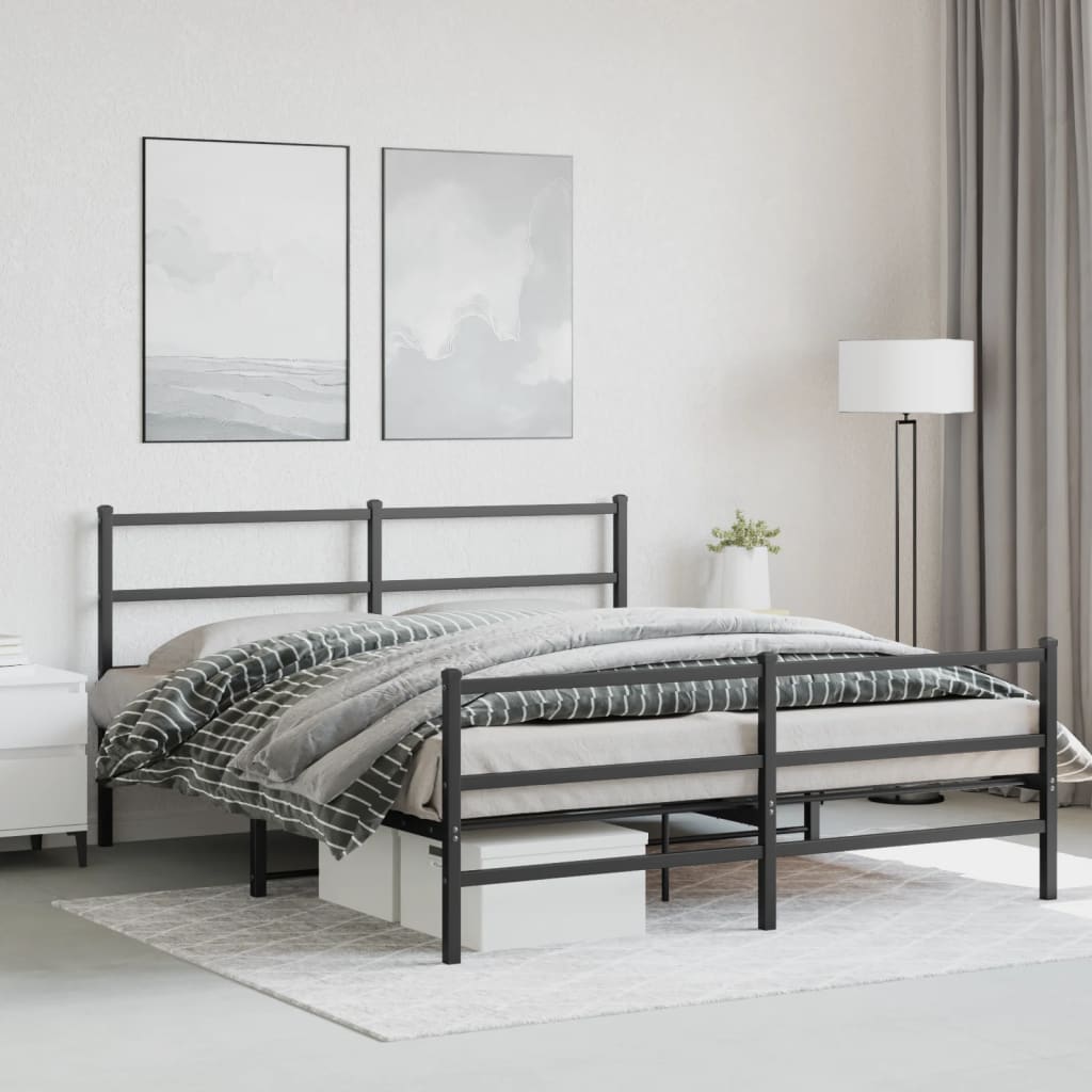 sengeramme med sengegavl og fodgærde 160x200 cm metal sort