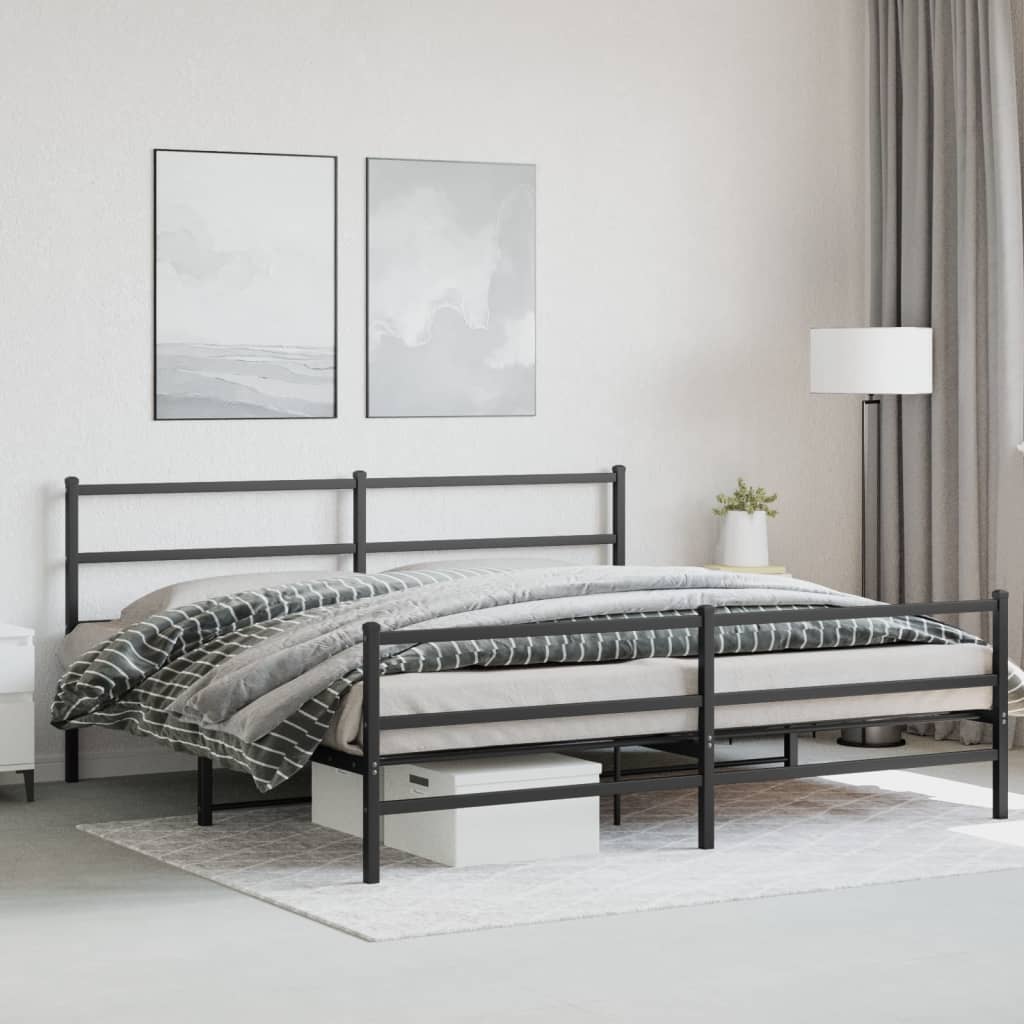 sengeramme med sengegavl og fodgærde 180x200 cm metal sort