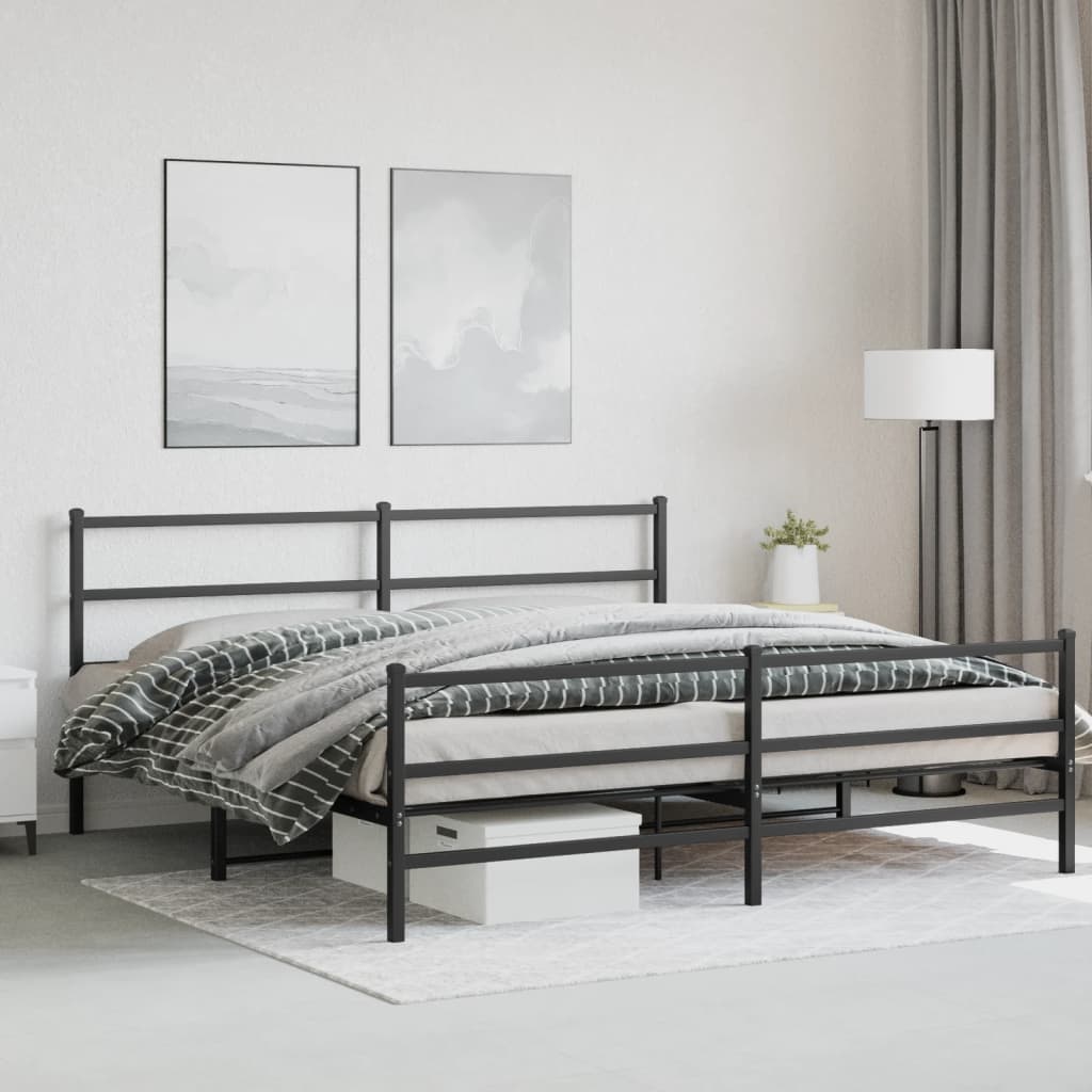 sengeramme med sengegavl og fodgærde 183x213 cm metal sort