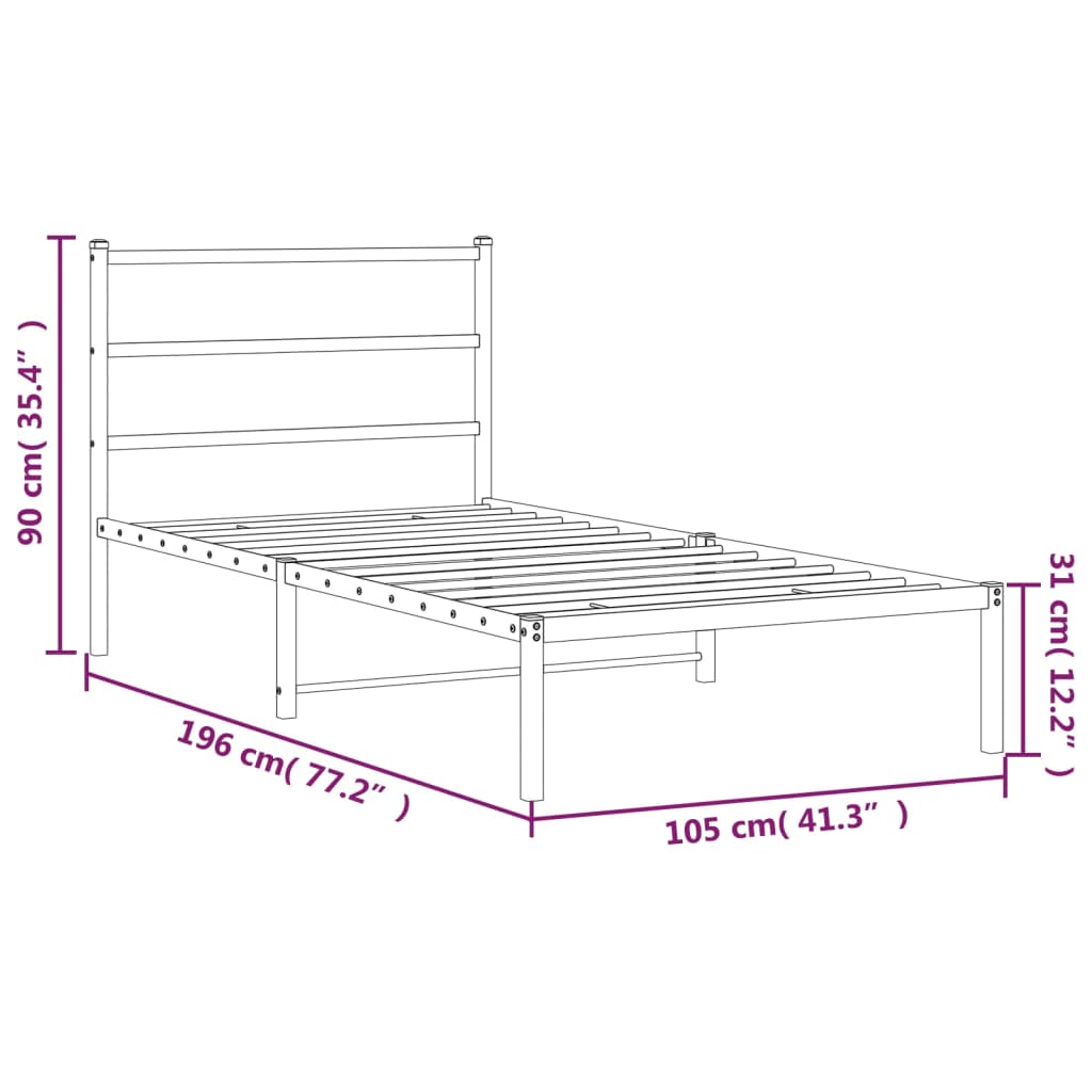 sengeramme med sengegavl 100x190 cm metal hvid