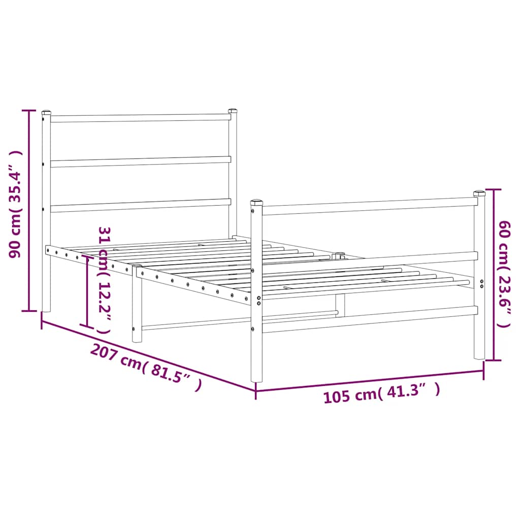 sengeramme med sengegavl og fodgærde 100x200 cm metal hvid