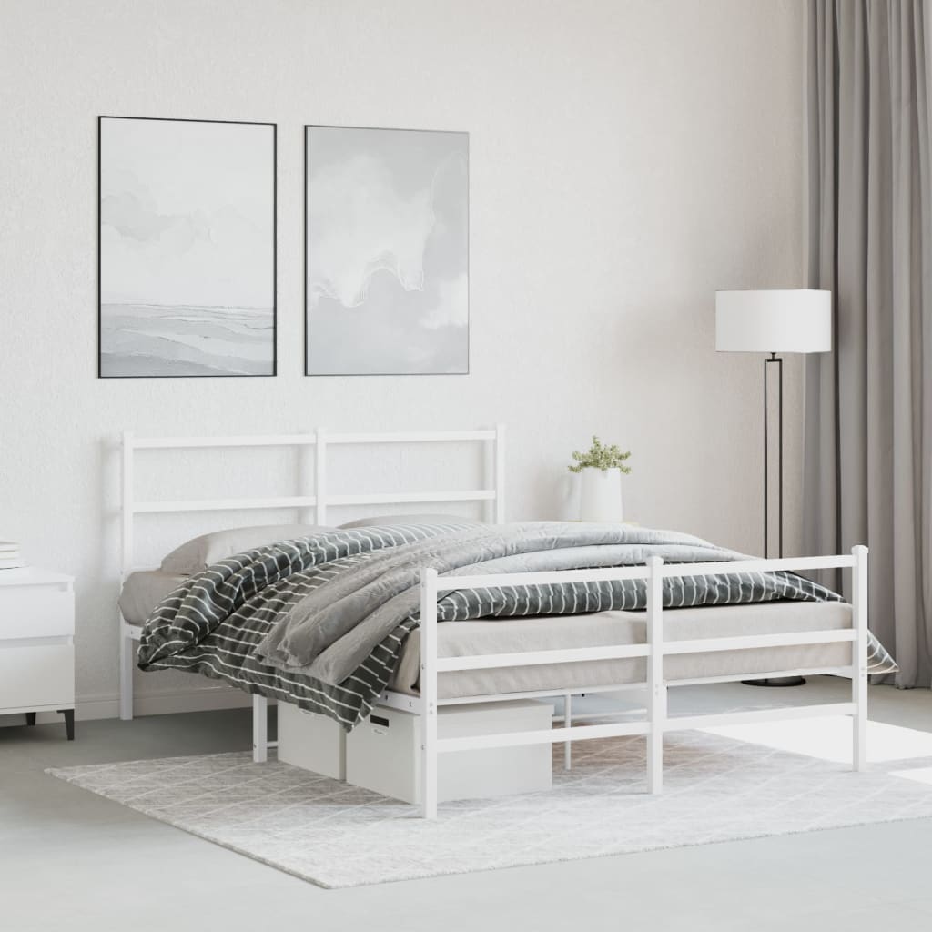 sengeramme med sengegavl og fodgærde 135x190 cm metal hvid