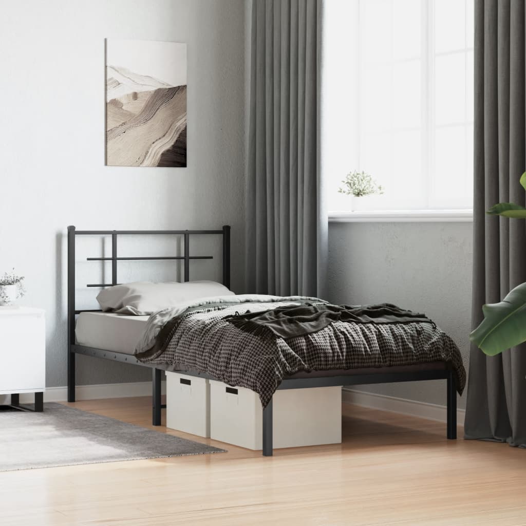 sengeramme med sengegavl 90x190 cm metal sort