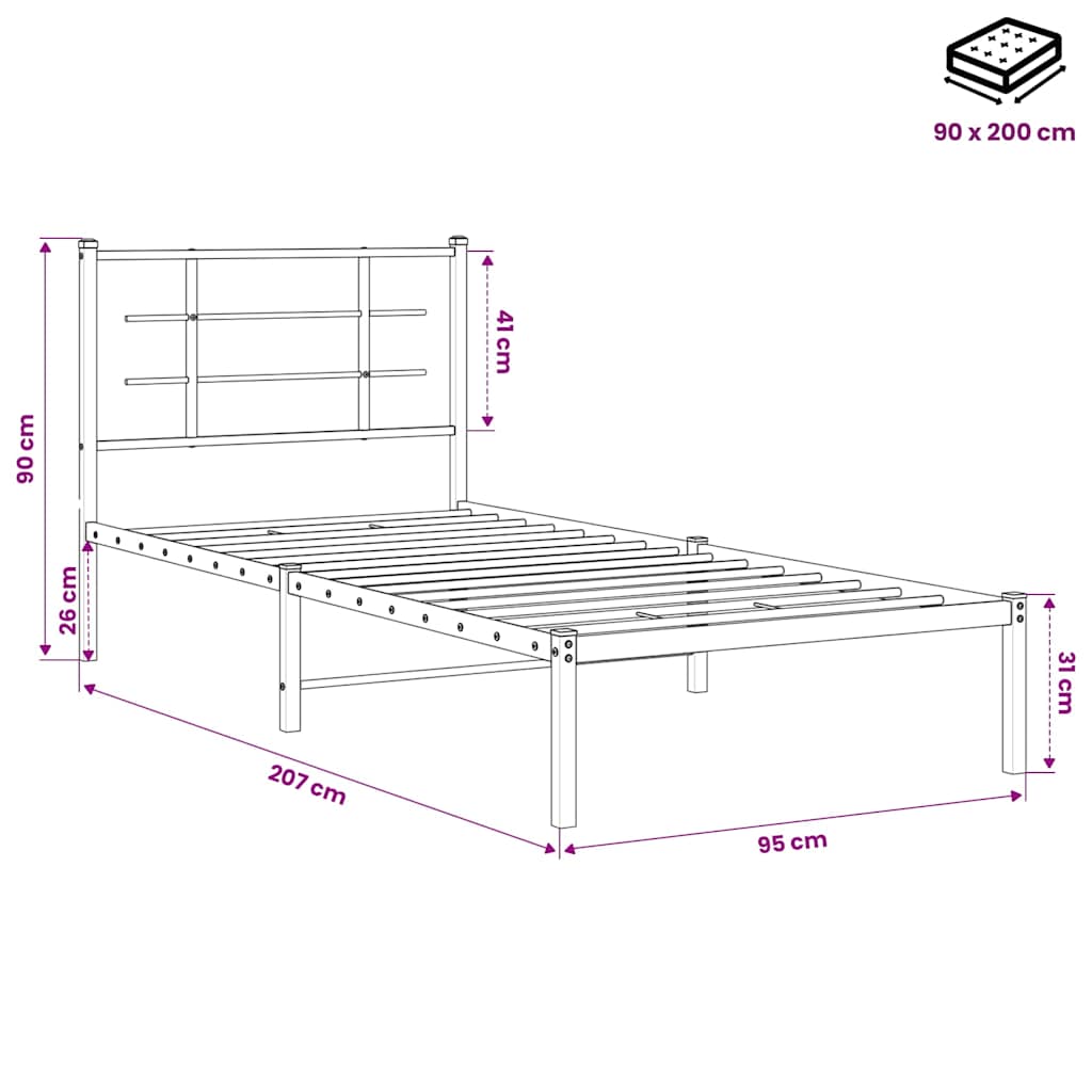 sengeramme med sengegavl 90x200 cm metal sort