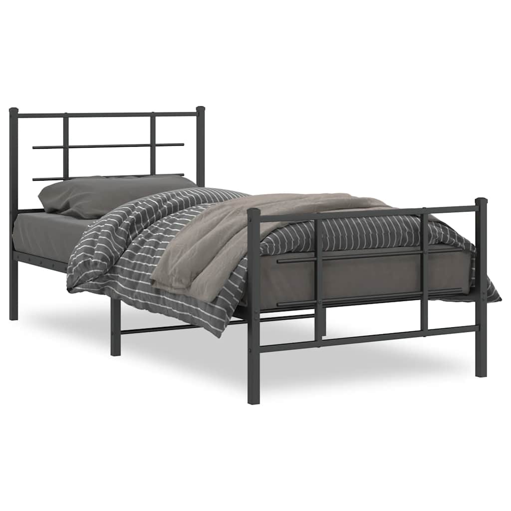 sengeramme med sengegavl og fodgærde 90x200 cm metal sort