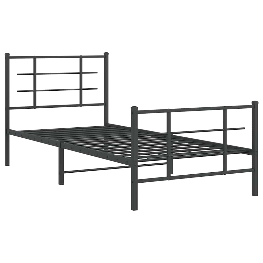 sengeramme med sengegavl og fodgærde 90x200 cm metal sort
