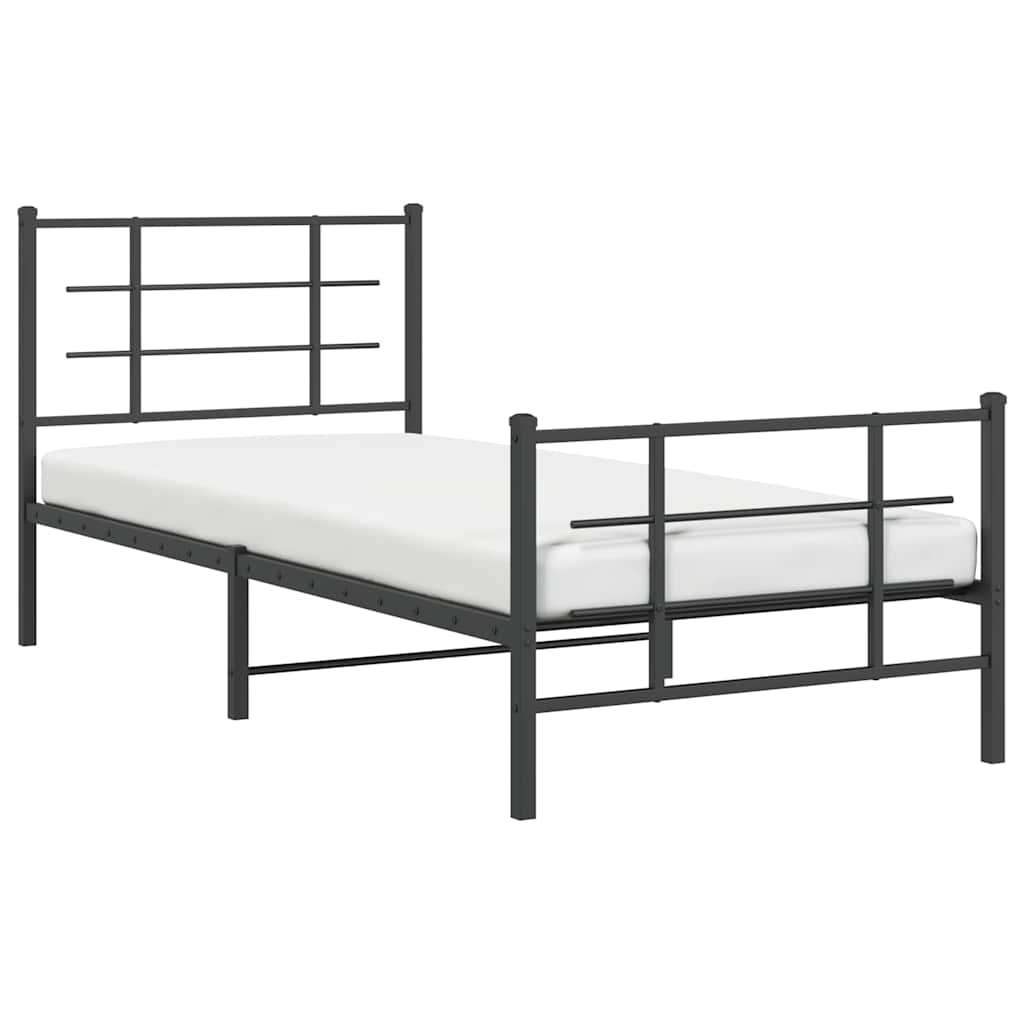 sengeramme med sengegavl og fodgærde 90x200 cm metal sort