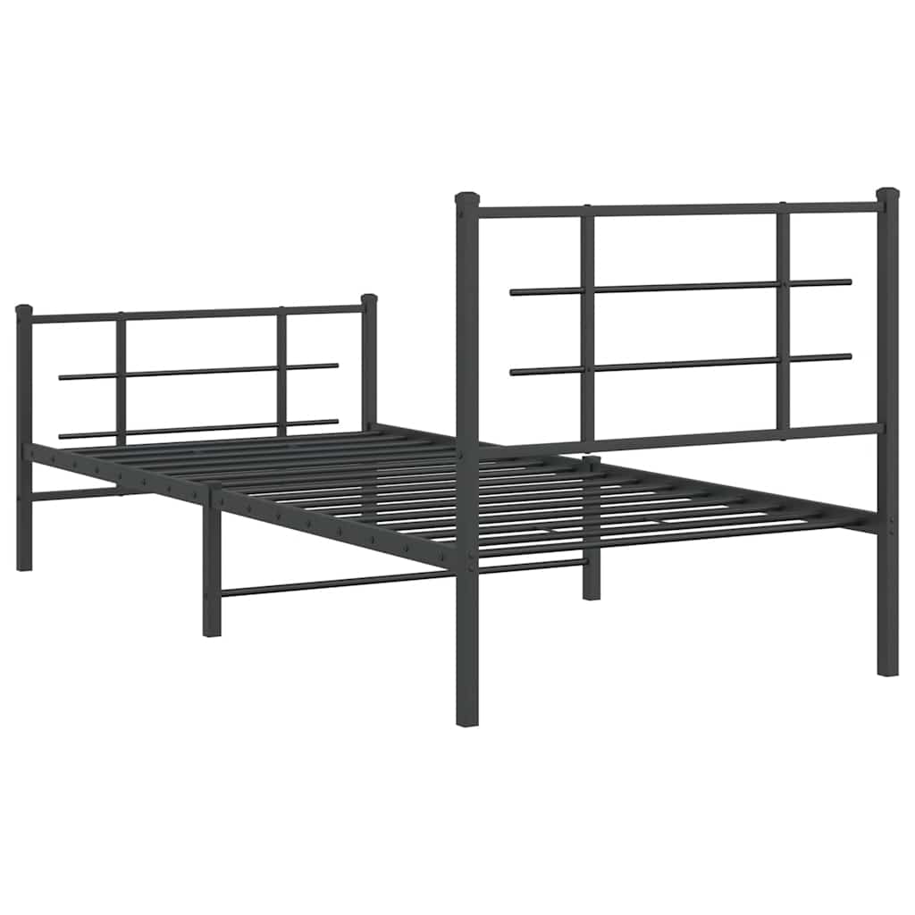 sengeramme med sengegavl og fodgærde 90x200 cm metal sort