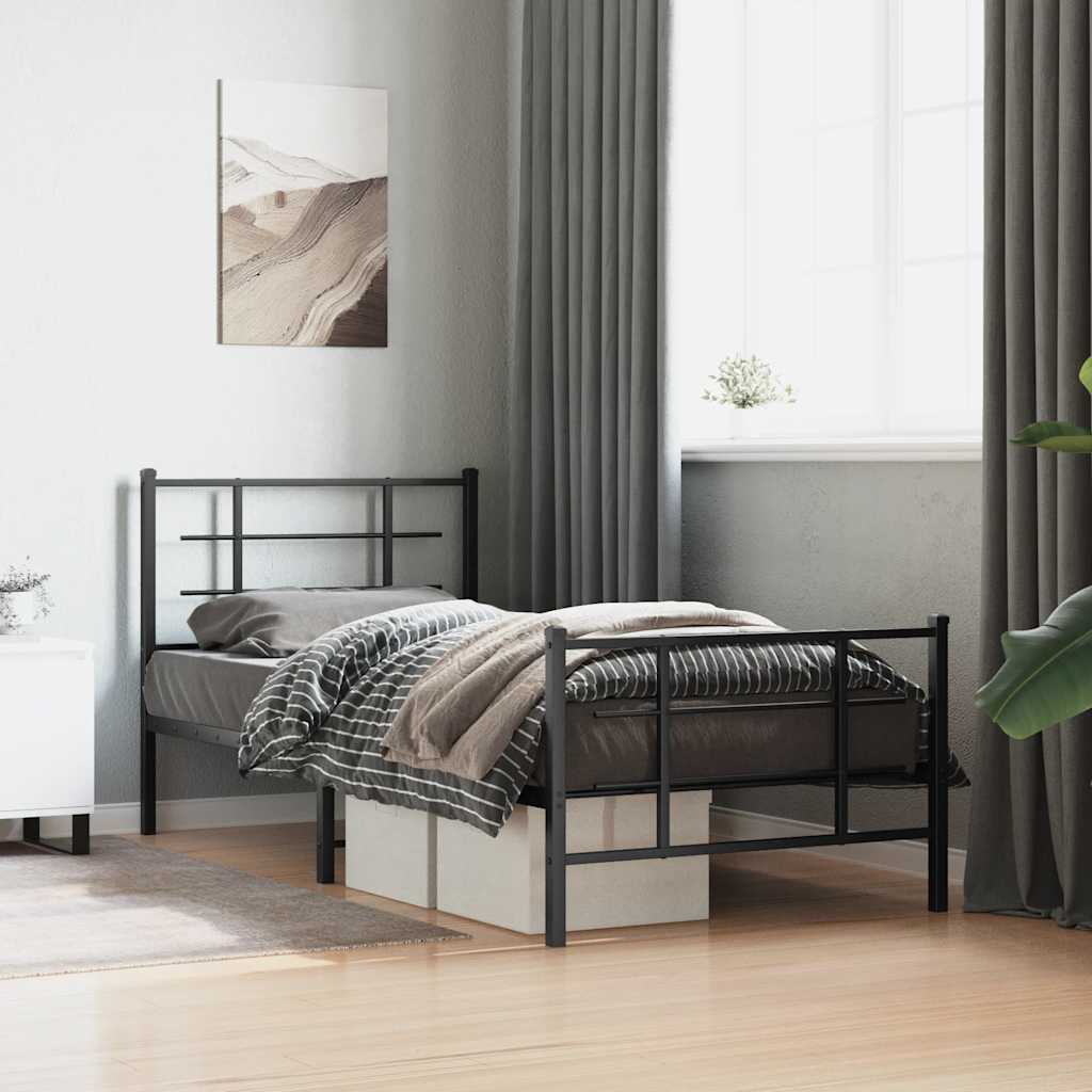 sengeramme med sengegavl og fodgærde 90x200 cm metal sort