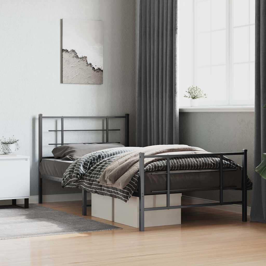 sengeramme med sengegavl og fodgærde 107x203 cm metal sort