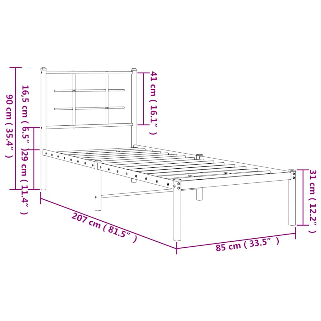 sengeramme med sengegavl 80x200 cm metal hvid