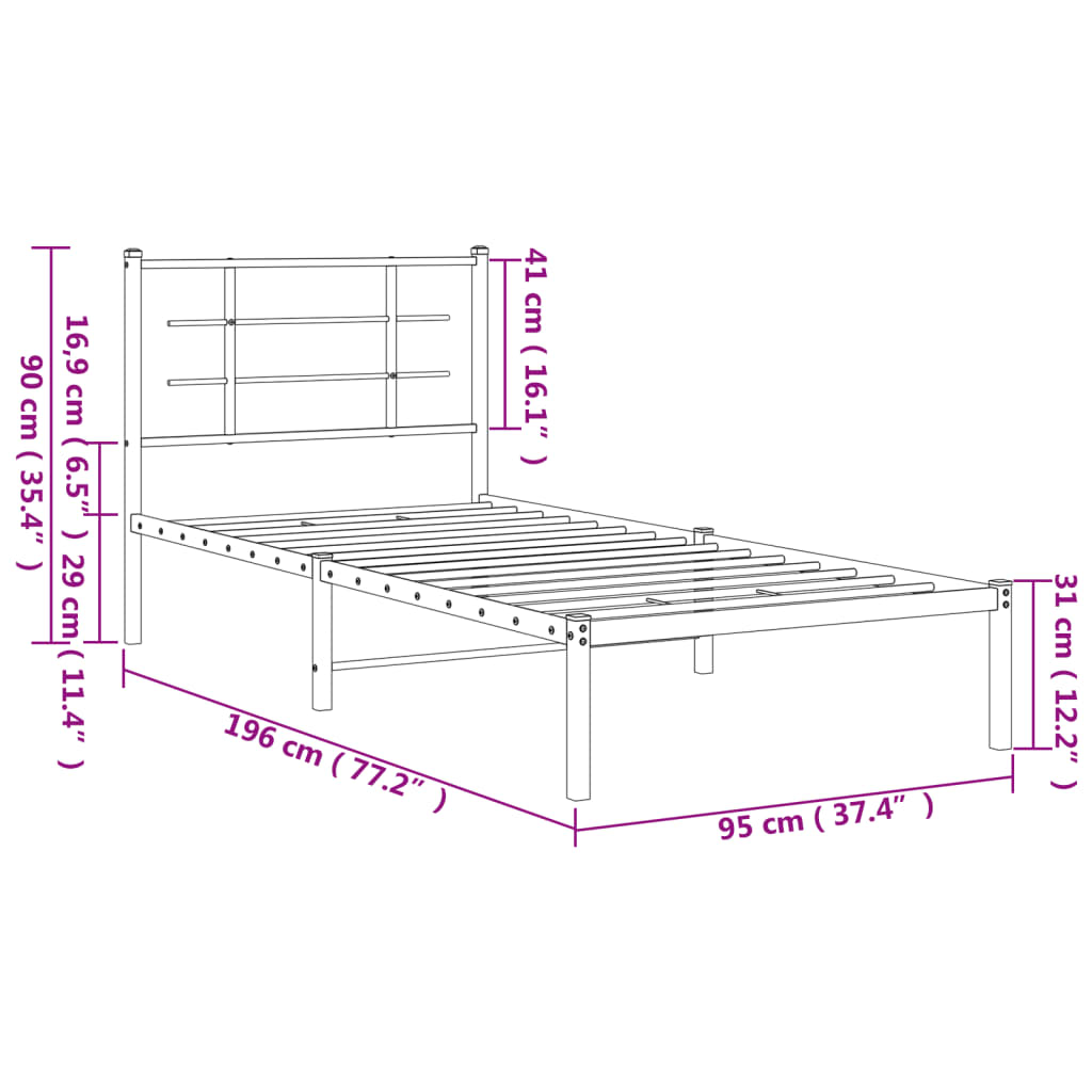 sengeramme med sengegavl 90x190 cm metal hvid