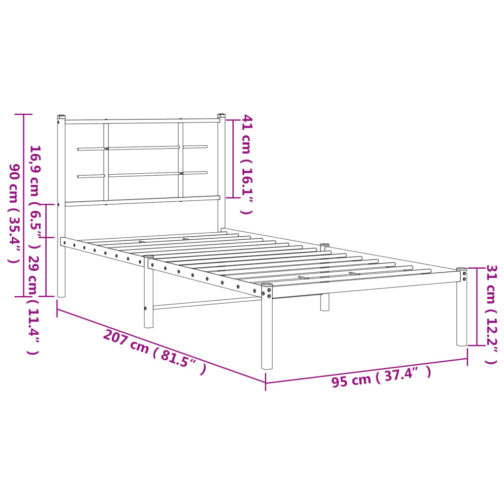 sengeramme med sengegavl 90x200 cm metal hvid