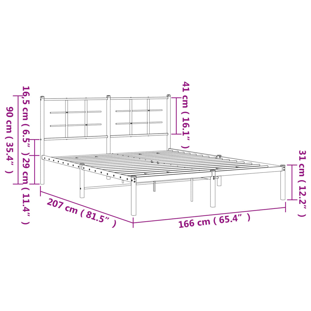 sengeramme med sengegavl 160x200 cm metal hvid