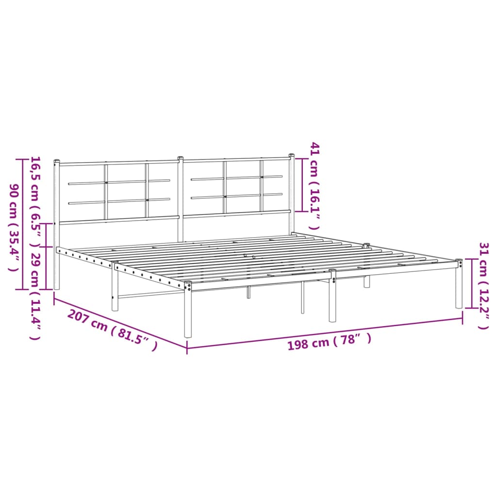 sengeramme med sengegavl 193x203 cm metal hvid