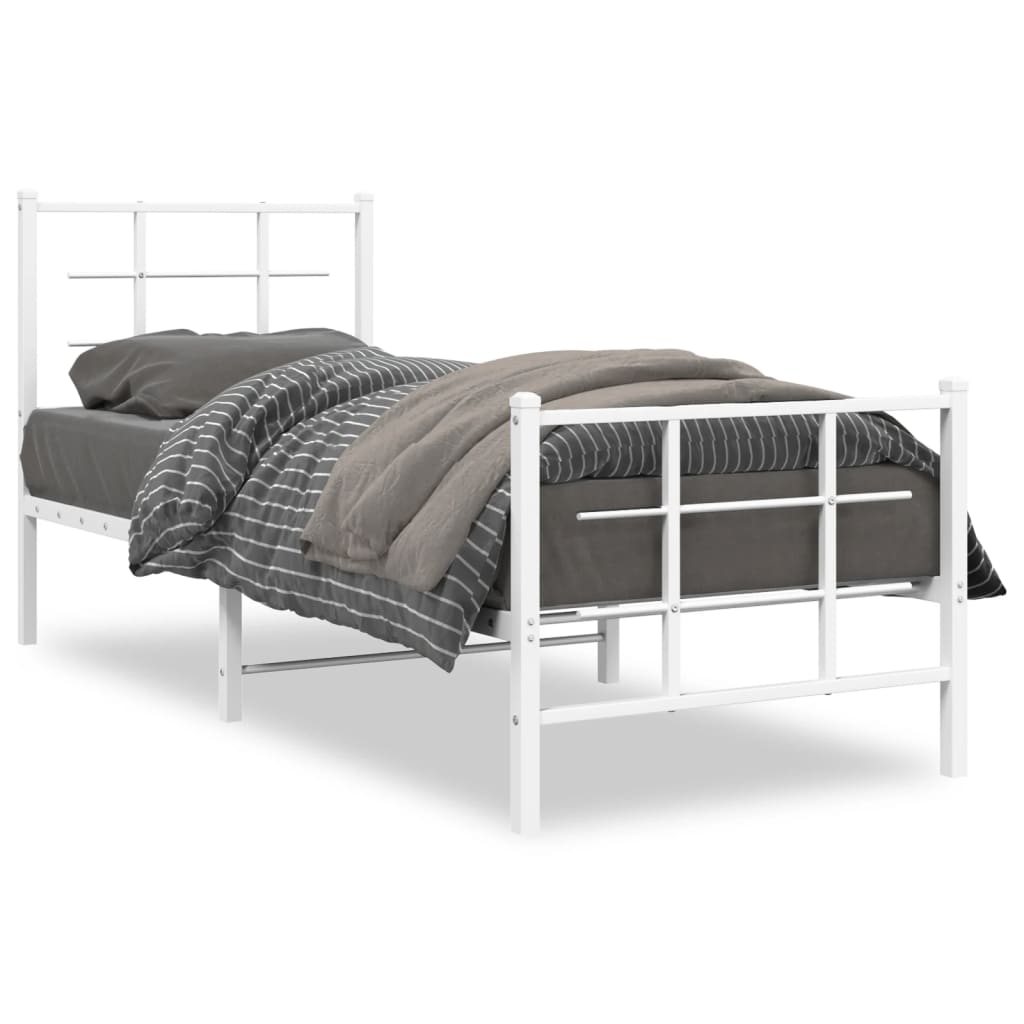 sengeramme med sengegavl og fodgærde 75x190 cm metal hvid