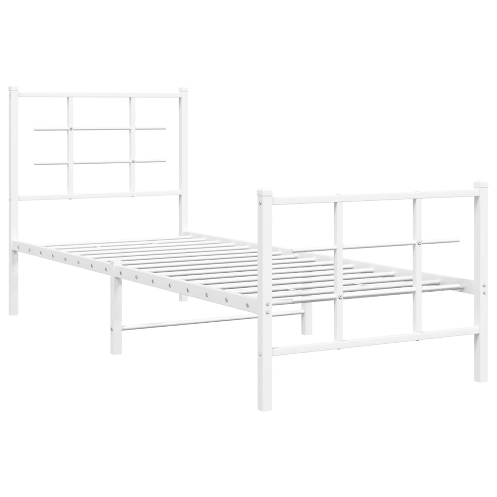 sengeramme med sengegavl og fodgærde 75x190 cm metal hvid