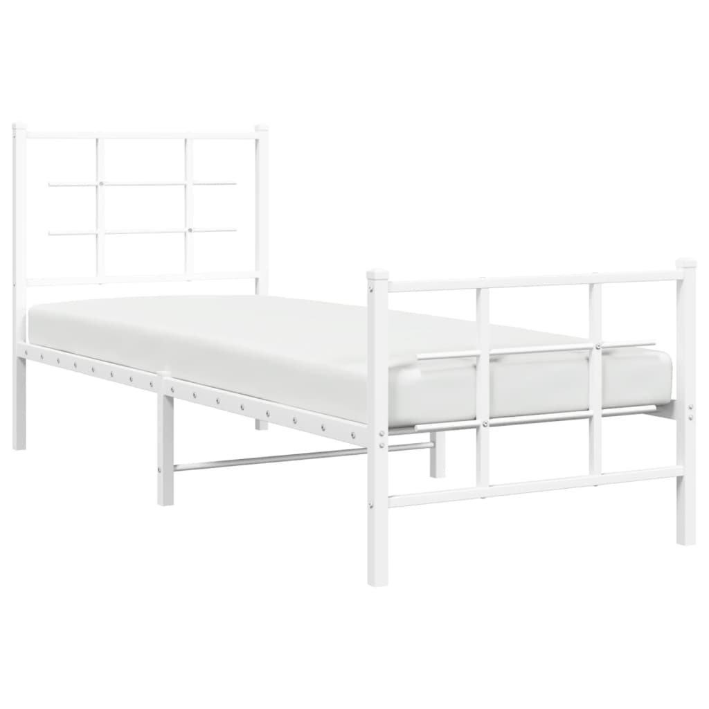 sengeramme med sengegavl og fodgærde 75x190 cm metal hvid