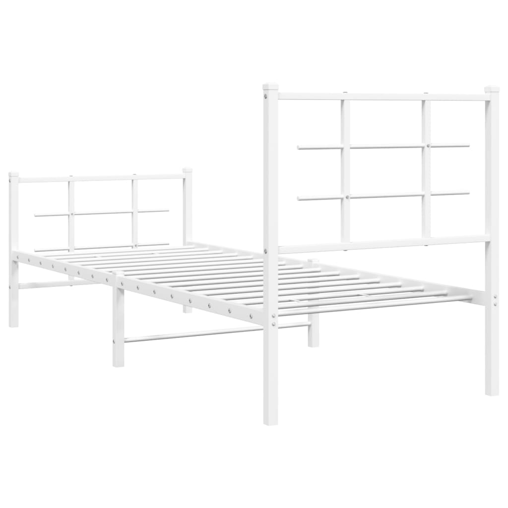 sengeramme med sengegavl og fodgærde 75x190 cm metal hvid