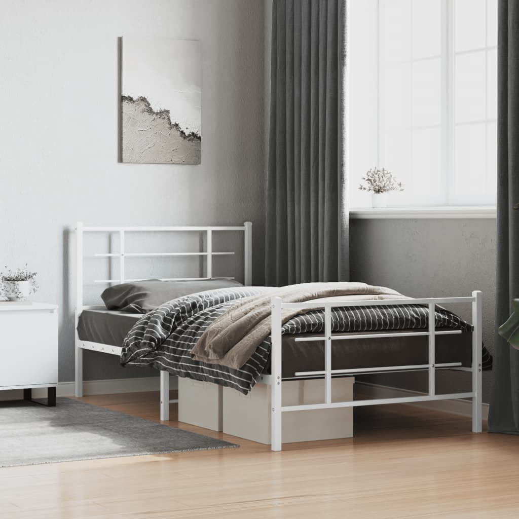 sengeramme med sengegavl og fodgærde 107x203 cm metal hvid