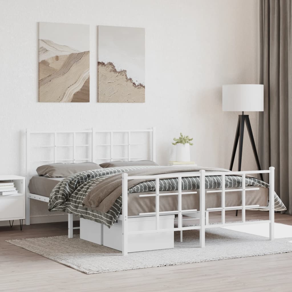 sengeramme med sengegavl og fodgærde 140x200 cm metal hvid