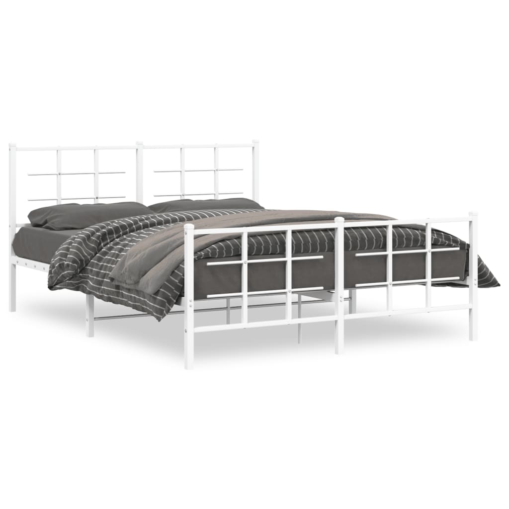 sengeramme med sengegavl og fodgærde 150x200 cm metal hvid