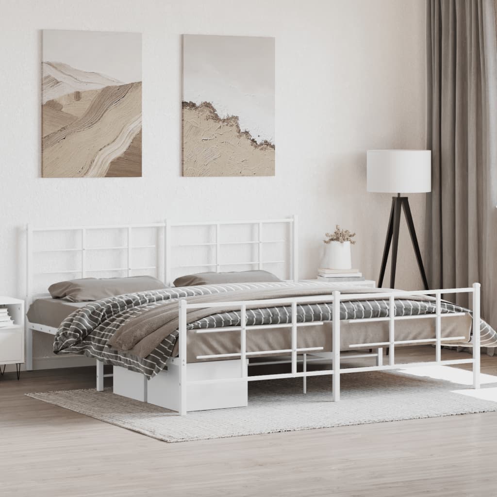sengeramme med sengegavl og fodgærde 193x203 cm metal hvid