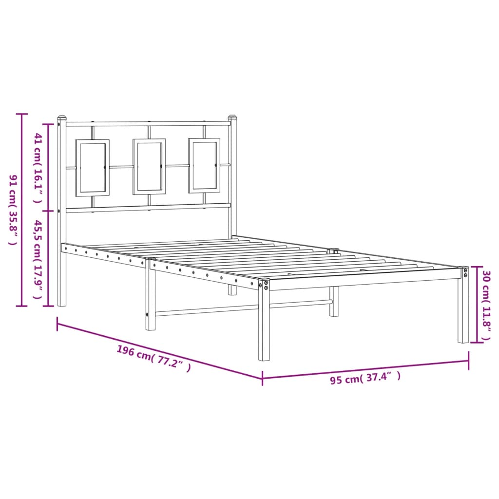 sengeramme med sengegavl 90x190 cm metal sort
