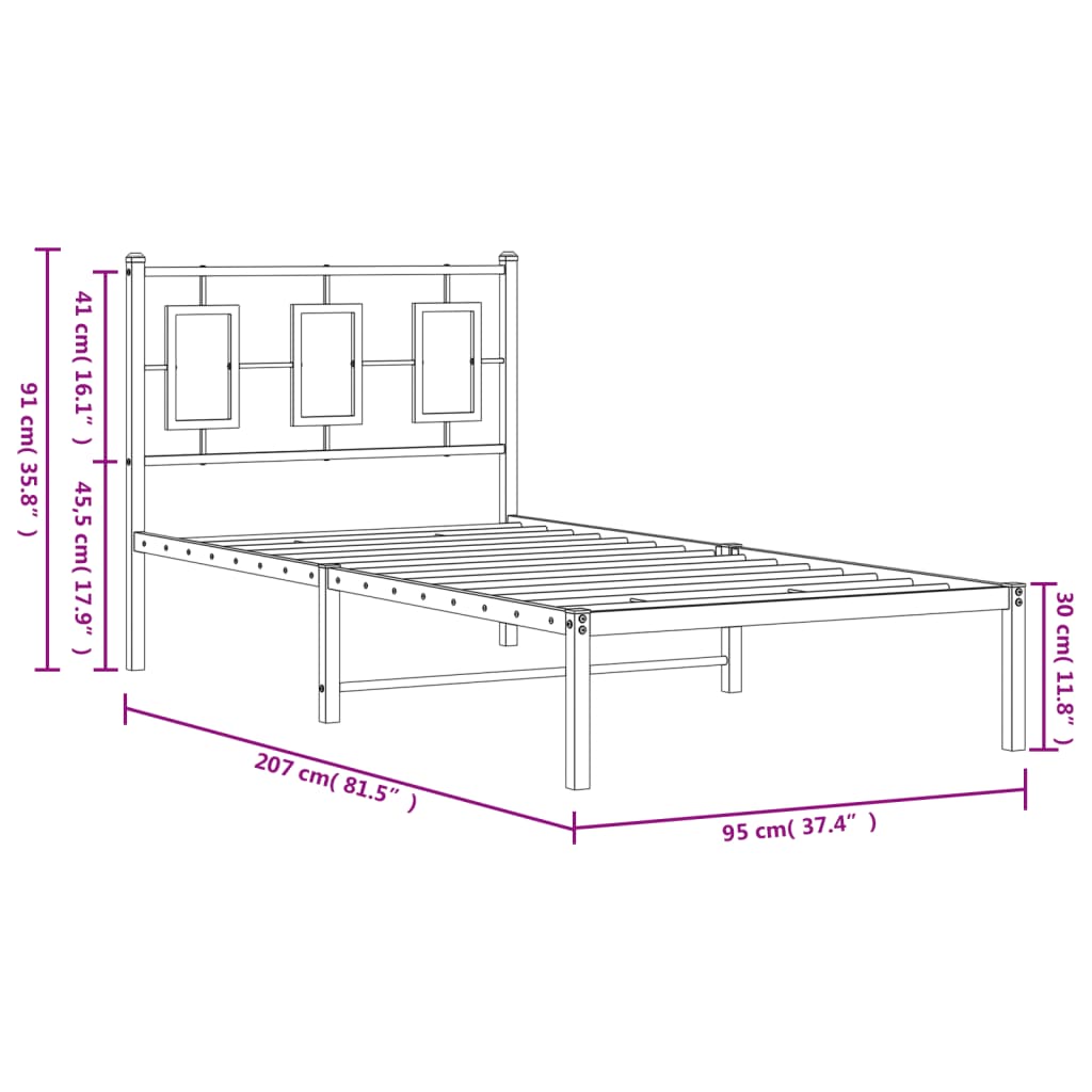 sengeramme med sengegavl 90x200 cm metal sort