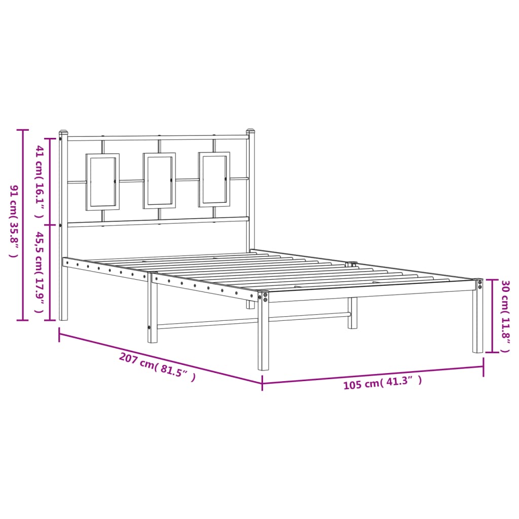 sengeramme med sengegavl 100x200 cm metal sort