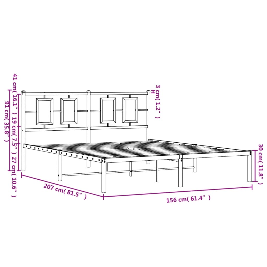 sengeramme med sengegavl 150x200 cm metal sort
