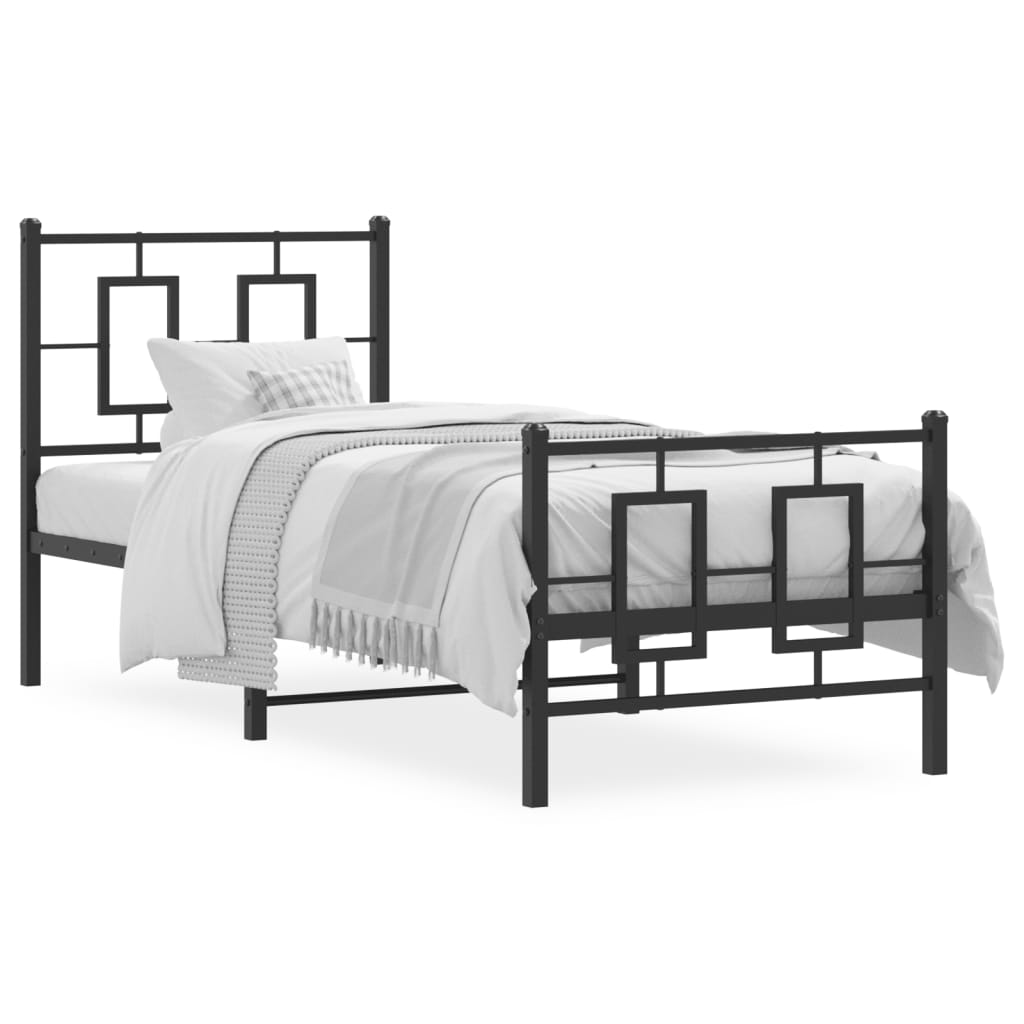 sengeramme med sengegavl og fodgærde 75x190 cm metal sort