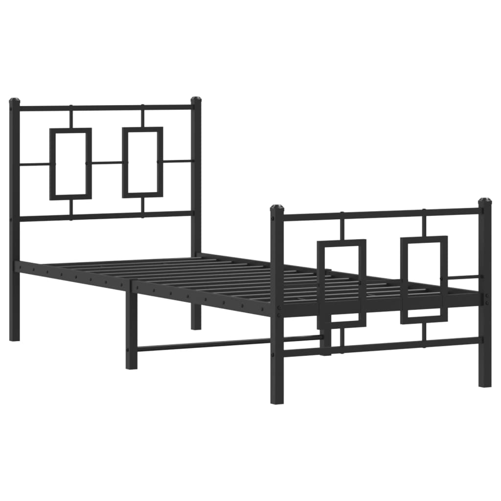 sengeramme med sengegavl og fodgærde 75x190 cm metal sort