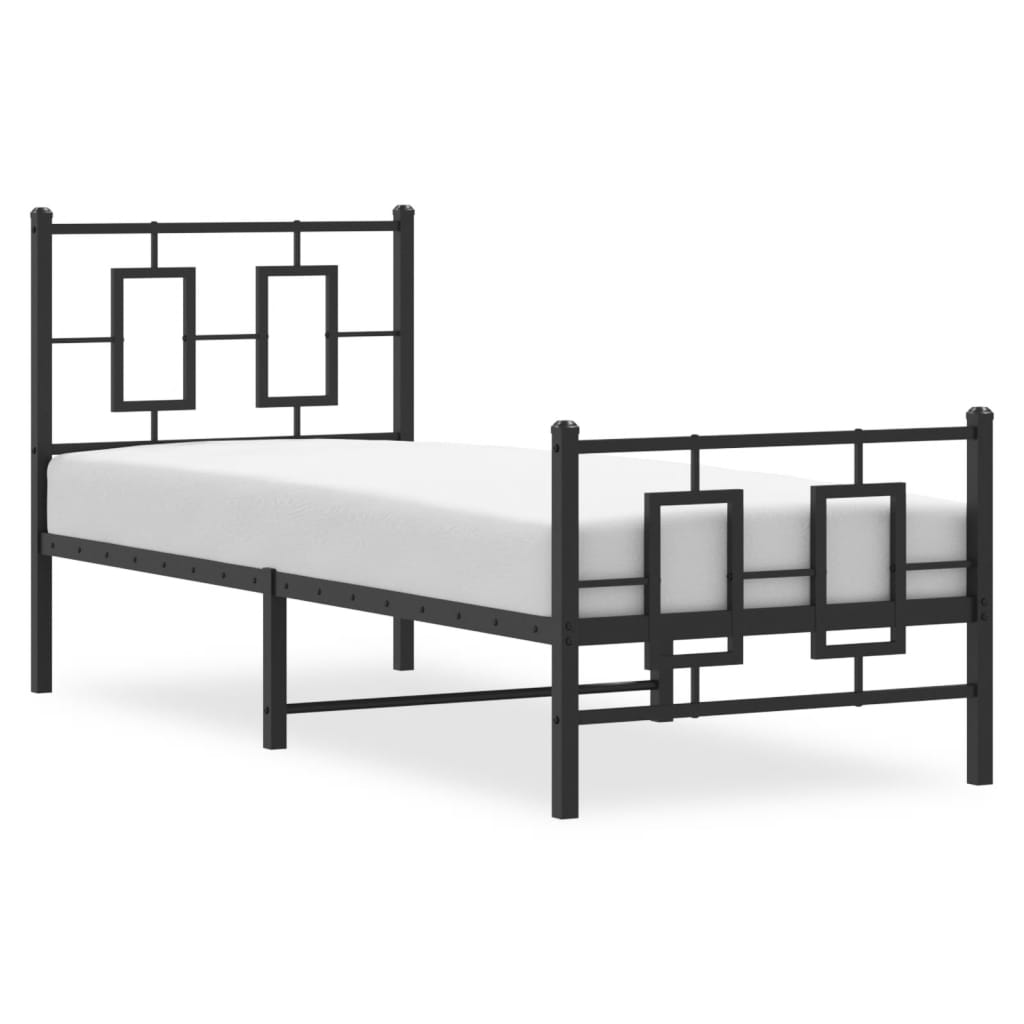 sengeramme med sengegavl og fodgærde 75x190 cm metal sort