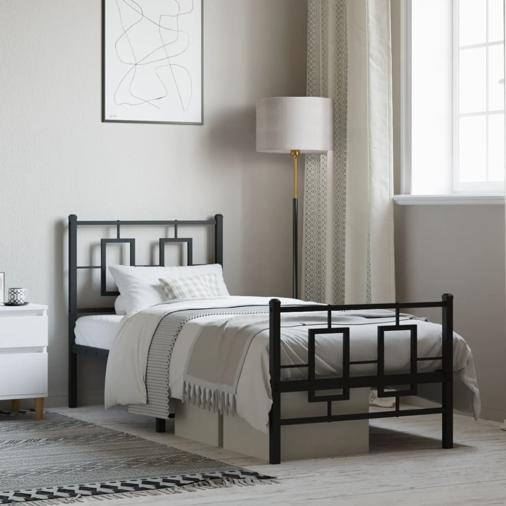 sengeramme med sengegavl og fodgærde 75x190 cm metal sort