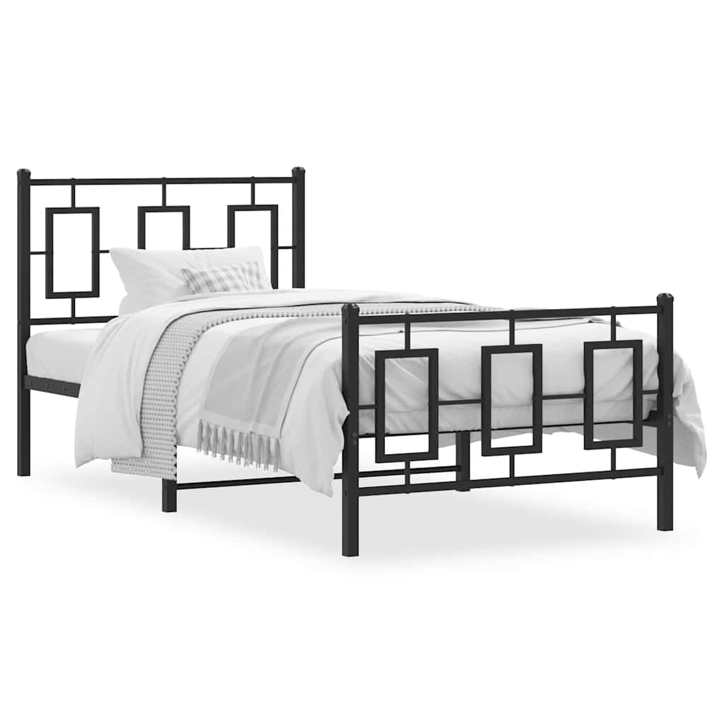 sengeramme med sengegavl og fodgærde 90x200 cm metal sort