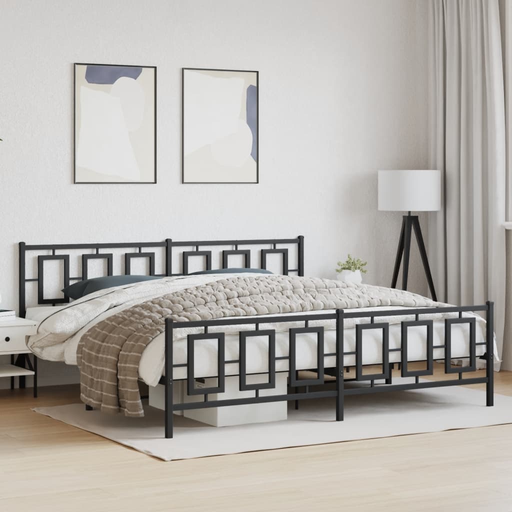 sengeramme med sengegavl og fodgærde 193x203 cm metal sort