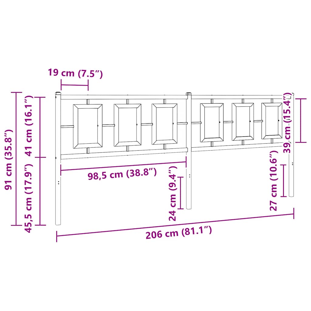 udskiftningsgavl 200 cm metal sort