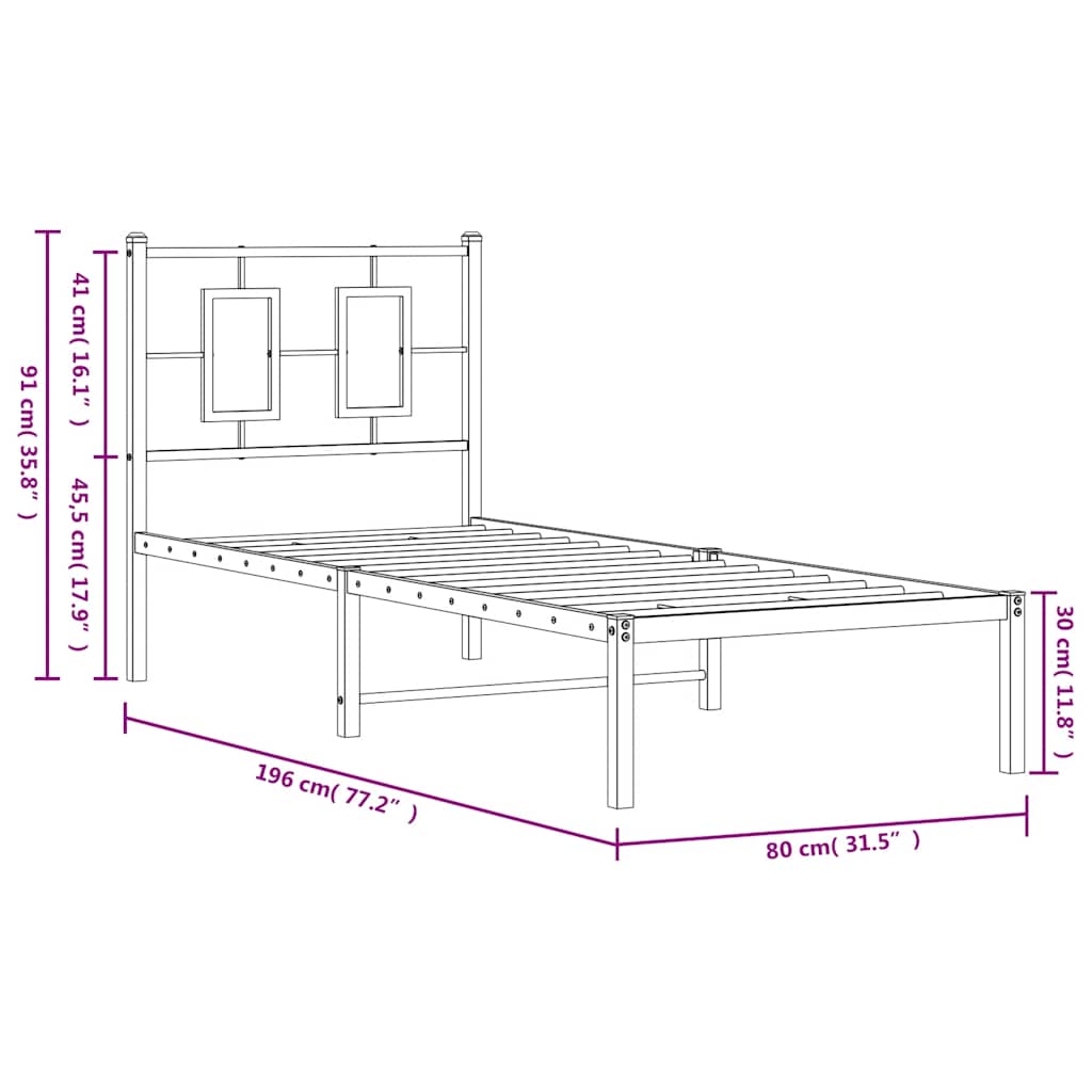 sengeramme uden madras med hovedgærde 75x190 cm hvid