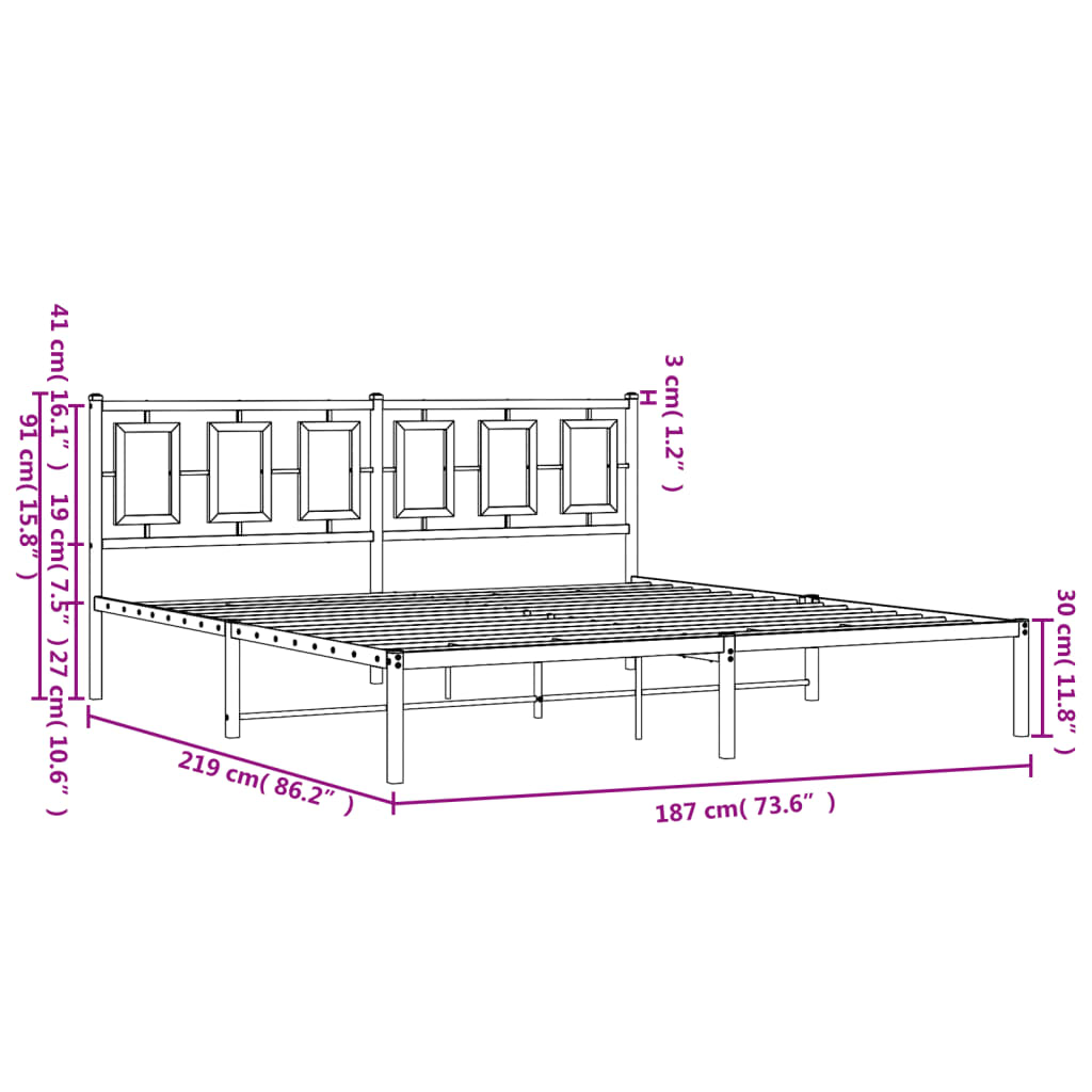 sengeramme med sengegavl 183x213 cm metal hvid
